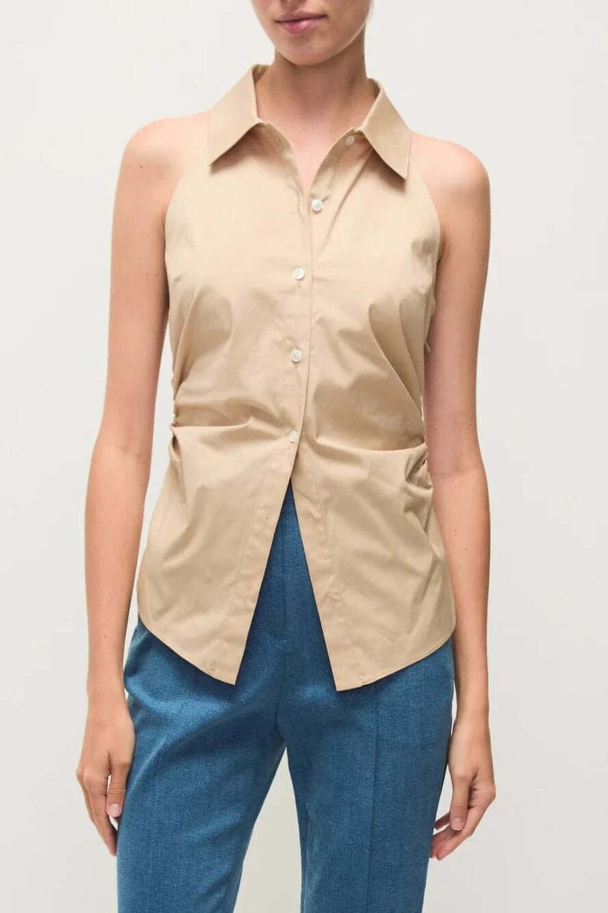 New VERONICA BEARD Regina Sleeveless Button-Down Shirt 14